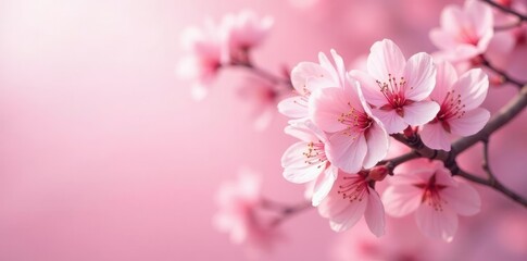 Fototapeta premium Delicate cherry blossoms against a soft pink sky, cherry blossoms,, peaceful
