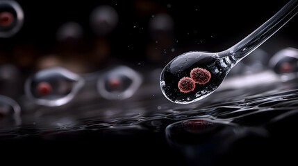 Microscopic view of biological cells within a fluid setting