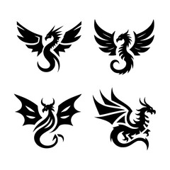 Fototapeta premium Variety of Black Dragon Logo Icons Showcasing Diverse Artistic Styles