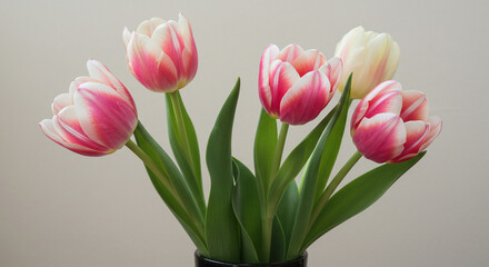 Fototapeta premium bouquet of pink tulips, Generative AI