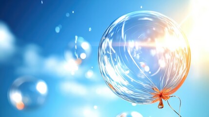 Bubbles floating in bright blue sky playful atmosphere photography daytime close-up joyful moments