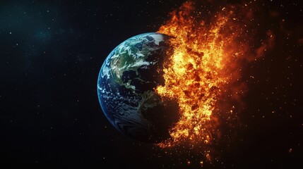 Fototapeta premium Explosion destroying the Earth. Dramatic image for climate change awareness or science fiction concept.