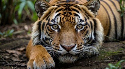 Obraz premium Majestic Sumatran Tiger Close Up Wildlife Photo