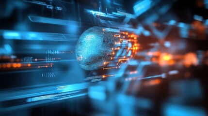 Dynamic digital sphere represents data connectivity virtual environment abstract design futuristic viewpoint technology concept