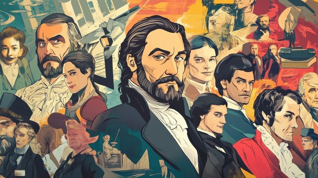 A Colorful Illustration Depicting Numerous Historical Figures