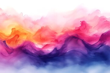 Fototapeta premium Abstract Colorful Ink Wash Painting Dreamy Purple, Pink, Orange Mountainscape