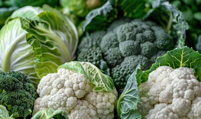 Healthy green leafy vegetables high in vitamins, cabbage, broccoli, cauliflower, 4k background image