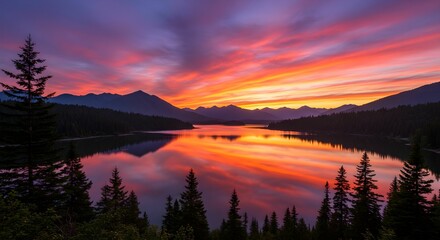 Fototapeta premium sunset over the lake