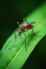 Fototapeta premium Psorophora howardii mosquito resting on a leaf, malaria, vegetation