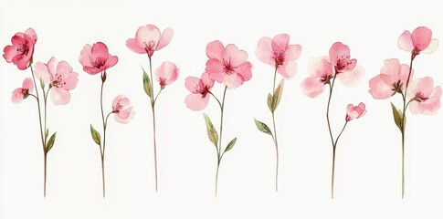 Naklejka premium Watercolor depiction of pink delicate flowers on thin stems