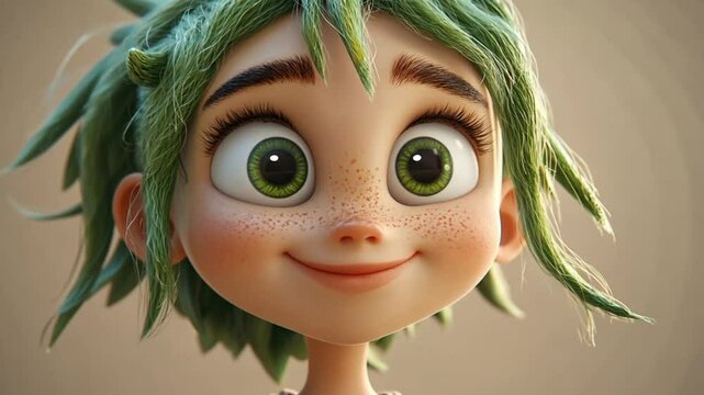 Cartoon girl with expressive eyes and freckled face
