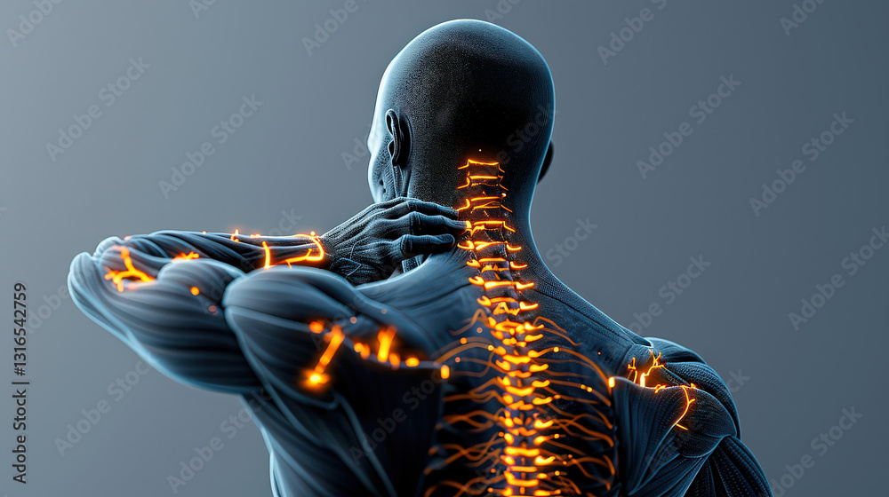 Leinwandbilder digital illustration of human figure with glowing neural pathways, highlighting neuropathic pain in 