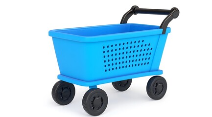 Fototapeta premium 3D Model of a Blue Shopping Cart with Black Wheels and Handle