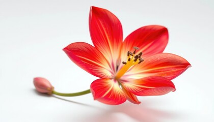 Single vibrant bloom, petals unfurled, pristine white backdrop, element, close-up