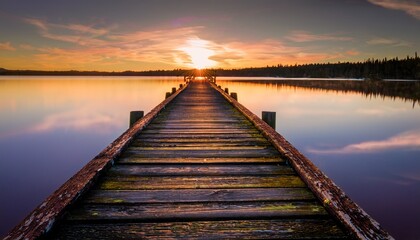 Fototapeta premium Deserted Wooden Pier at Sunset