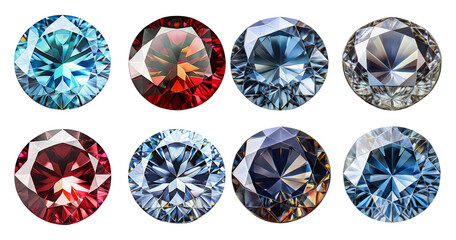 Colorful Gemstones Collection in Various Shapes and Cuts for Jewelry, isolated on transparent background