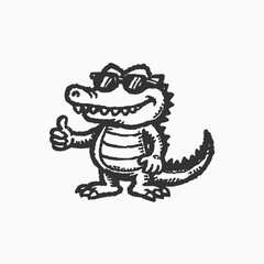 Obraz premium Fun crocodile Smiling Crocodile Cartoon Character With Sunglasses with thumb up. silhouette vector icon isolated on white background