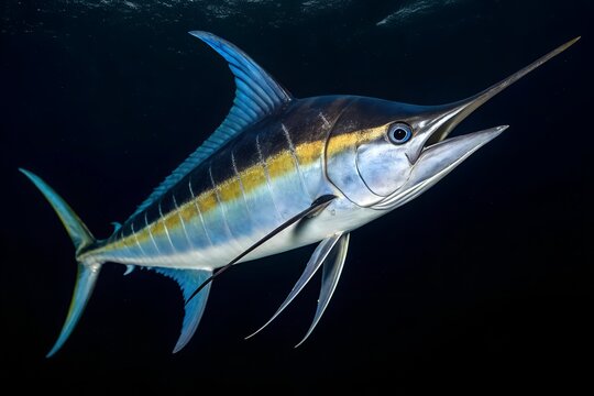 marline fish isolated on black background