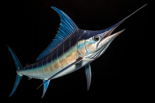 marline fish isolated on black background