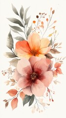 Watercolor depiction of colorful floral arrangement on white background