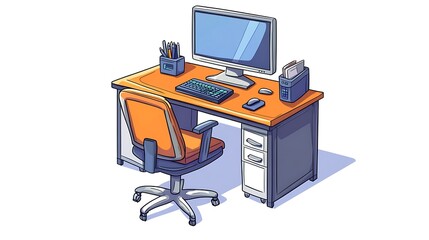 Vibrant Desk Setup: Hand-Drawn Illustration of a Home Office Workstation AI Generated