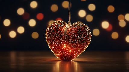 Illuminated Heart Ornament on Wooden Table