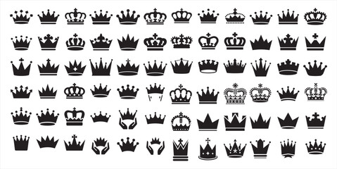 Crown king mega icon set Crown king mega icons. Crown icon set.black crown symbol collection. Crown icon. vector illustration