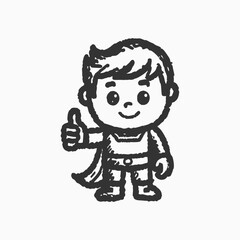 Cute boy wearing superhero with sunglasses cartoon character showing thumb up silhouette Vector illustration