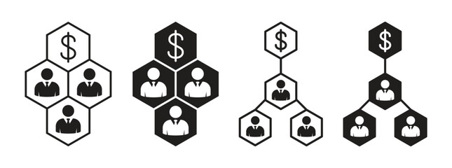 Stakeholder chart vector icon with outline and flat silhouette style isolated. Symbol of business social network chart, partnership, collaboration and more. Vector illustration