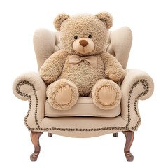 Teddy Bear Sitting in Chair Isolated on Transparent Background