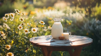Morning refreshment, Milk and honey serenity amidst a wildflower meadow