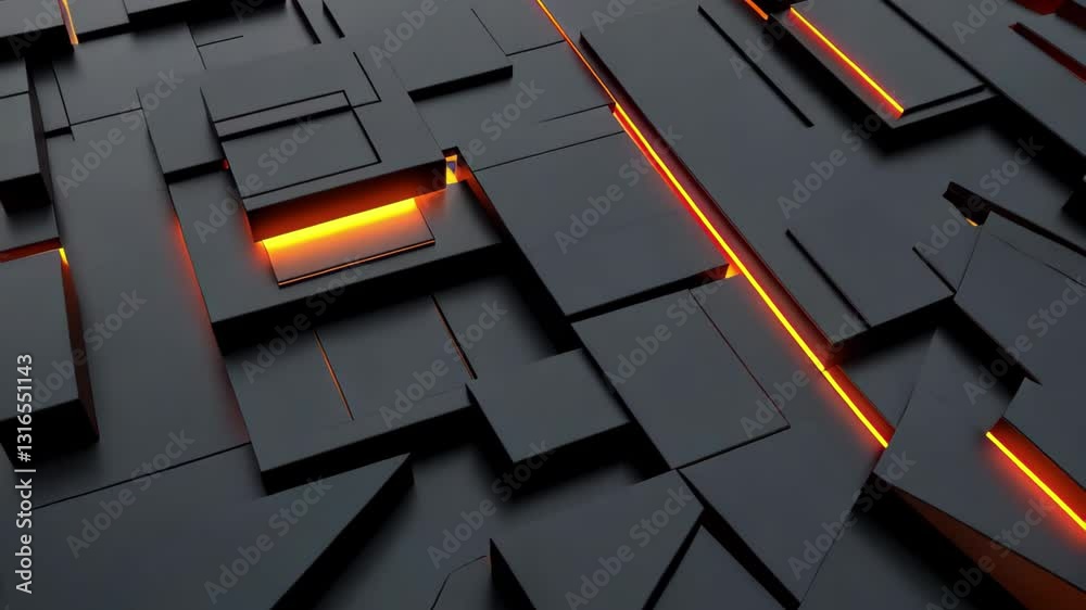 Canvas Prints abstract black geometric shapes with glowing lines create a modern digital background, black abstrac