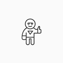 Obraz premium Superhero with sunglasses cartoon character showing thumb up sign minimalist head logo, Icon, element. Vector illustration
