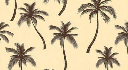 Seamless Tropical Palm Tree Pattern Brown Silhouettes on Beige Background for Summer Designs
