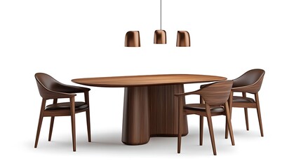 Sculptural Walnut Dining Set: 3D Render of Modern Table and Chairs AI Generated