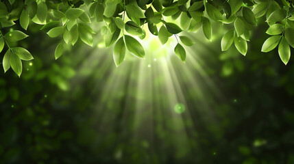 Obraz premium Enchanting Sunbeams Dancing Through Lush Green Canopy A Serene Escape into Nature's