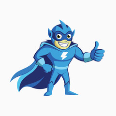 Fun superhero animation. Superhero with Circle Shape and Giving Thumbs up vector cartoon illustration isolated on white background