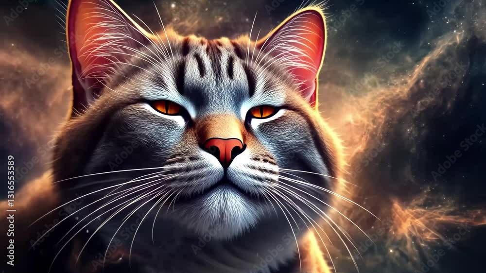 Poster Generative AI cat exploring the cosmos with a mesmerizing galaxy view, cat with galaxy view