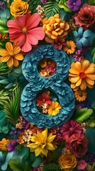 Beautiful and Meaningful Illustration of Number 8 with Floral Decorations for Women's Day Celebration with Ample Copy Space