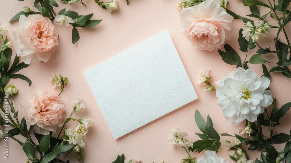 Aufkleber A collection of soft pink and white flowers encircles a pristine white canvas, creating a tranquil setting that inspires artistic expression and serenity