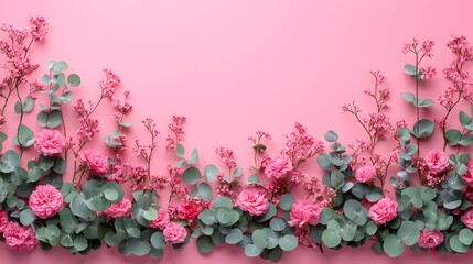 Captivating Floral and Eucalyptus Arrangement on Gentle Pink Background for Celebrating Unique Occasions