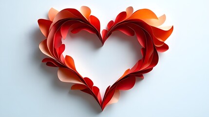 Elegant Continuous Line Heart Shape Border with a Realistic Paper Heart on a Bright White Background for Heartwarming Greetings and Graphic Designs
