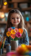 Celebrating Creativity: A Little Artist's Joy in Making a Floral Greeting Card for Mom on Mother's Day
