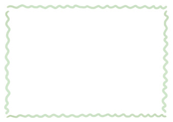 水彩風シンプルな四角いフレーム　緑の波線の枠