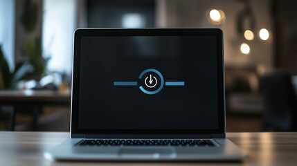 Close-up of a laptop screen showing a software update progress bar in a modern workspace, representing technology advancement and digital transformation concepts.