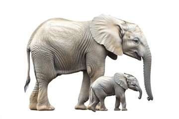 Obraz premium A newborn baby elephant standing beside an invisible mother, cut out.