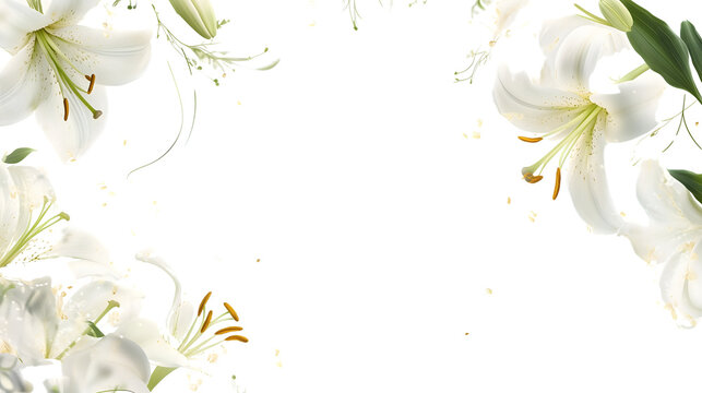 Elegant White Lily Frame with Golden Stamens – Floral Border Design