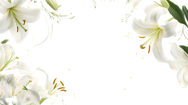 Elegant White Lily Frame with Golden Stamens – Floral Border Design