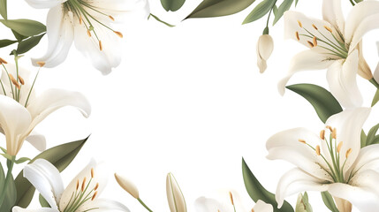 Elegant White Lily Frame with Golden Stamens &ndash; Floral Border Design