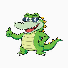 Fototapeta premium Cute baby crocodile thumb up. Crocodile Flat Design for Company Logo in Isolated Vector